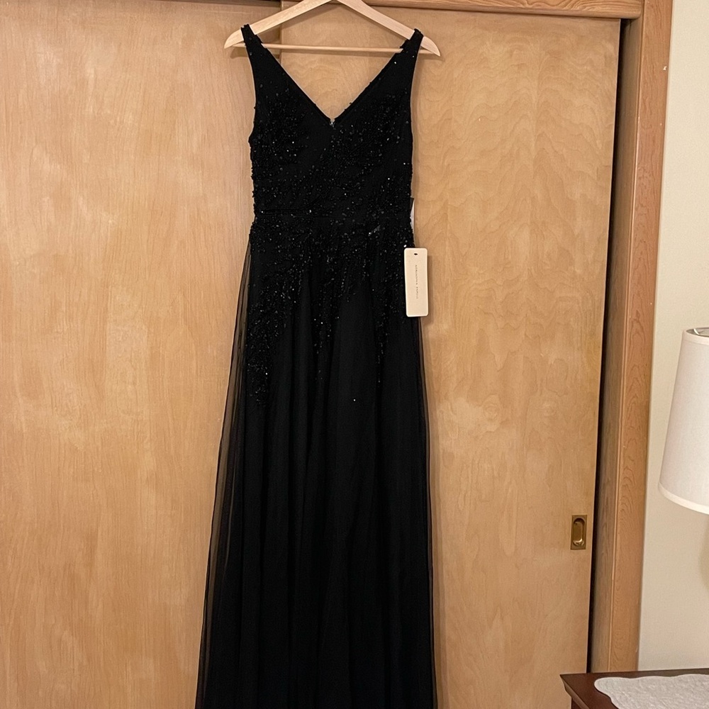 Adrianna Papell Black Beaded Maxi Dress